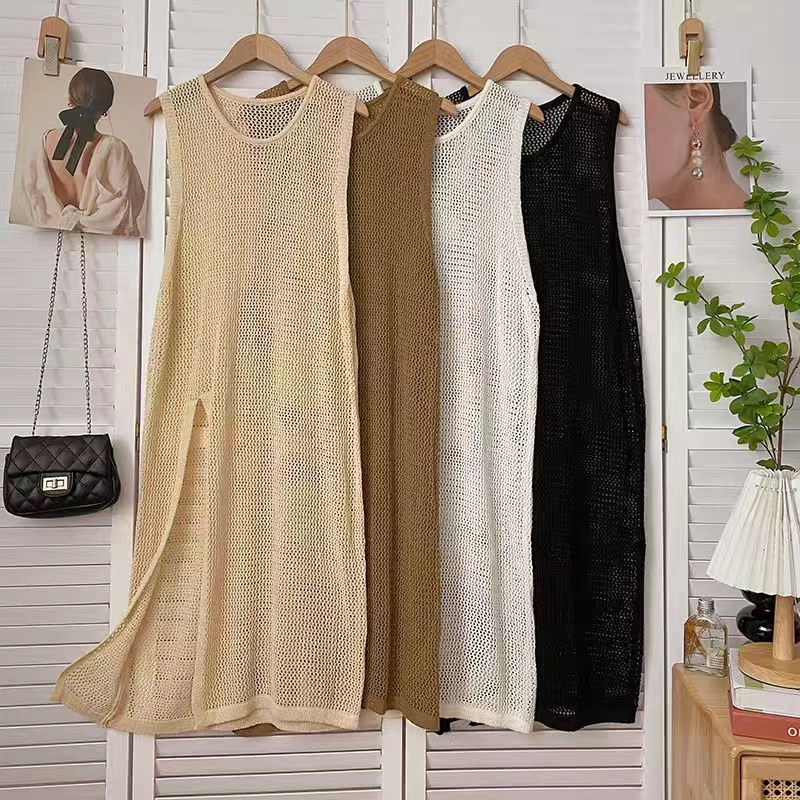 Áo Dệt Kim Sát Nách Dáng Dài Xẻ Tà Thời Trang Cho Nữ