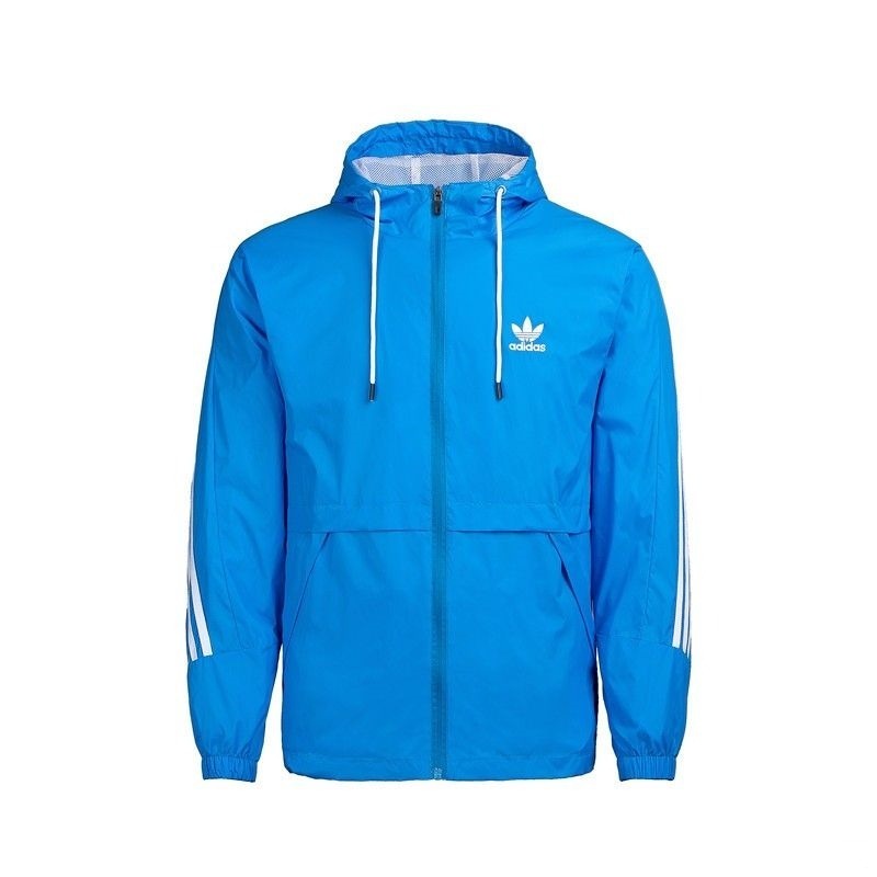 Áo Khoác Thể Thao Adidas 100% Mỏng Có Mũ Họa Tiết Kẻ Sọc Phong Cách Retro Cho Nam