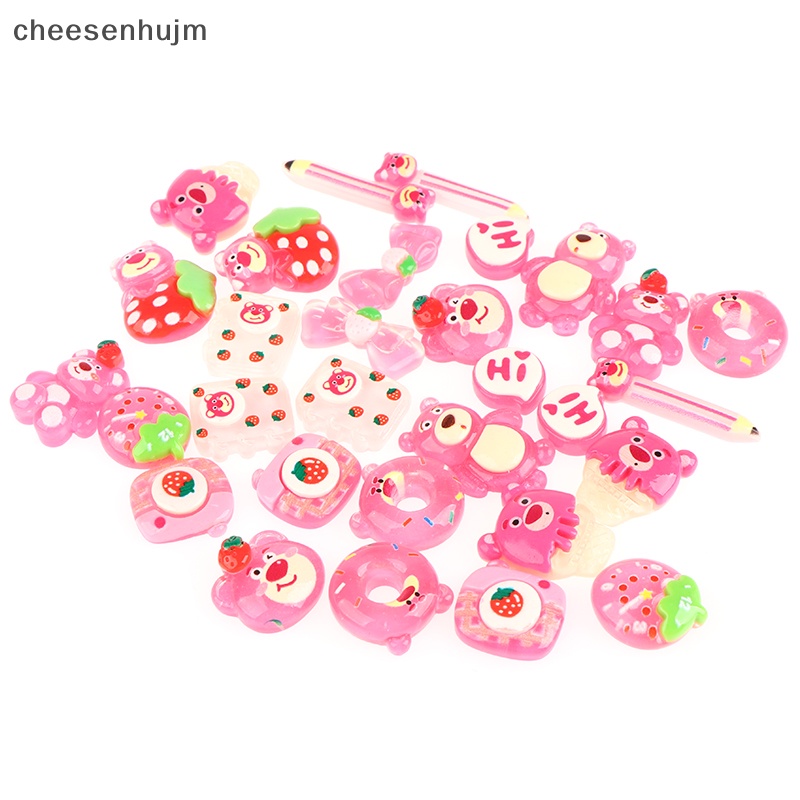 Set 10 Kẹp Tóc Hình Gấu Hồng / Dâu Tây Bằng Nhựa Resin DIY