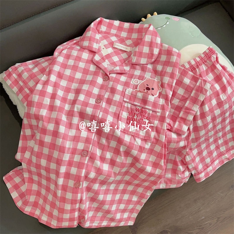 Bộ đồ ngủ FDS họa tiết sọc caro dễ thương thời trang mùa hè cho nữ