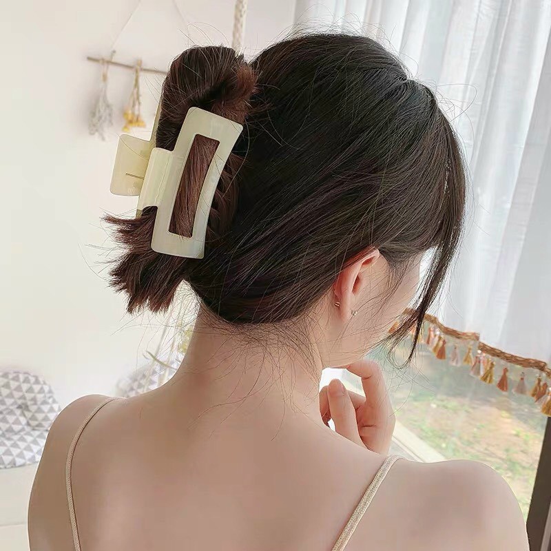 PVN24547 Kẹp tóc càng cua trơn màu dáng vuông màu sắc pastel Hàn Quốc