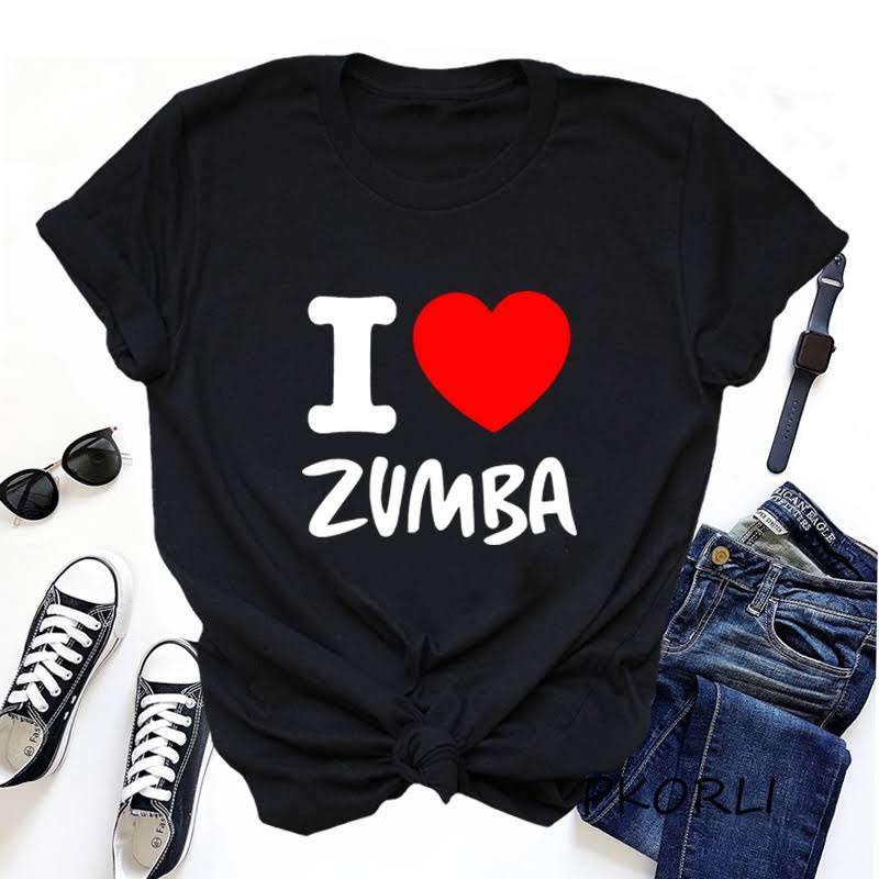 Áo Thun Đen In Chữ i love zumba Thời Trang Mùa Hè 2023 Phong Cách 90s Cho Nữ