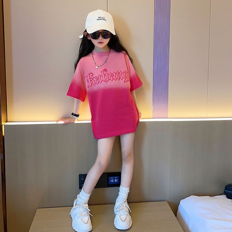 Miyababy Quần áo bé gái áo thun cotton gradient in hoạt hình thời trang mùa hè