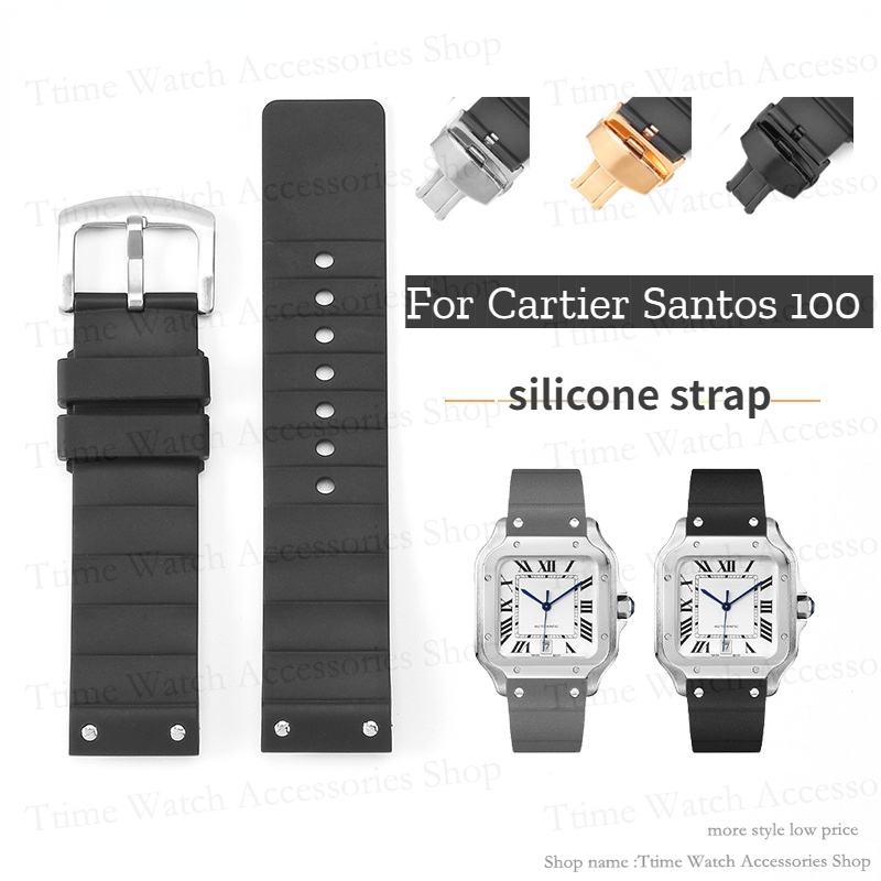 Dây Đeo Cao Su Silicon Mềm Màu Đen 23mm Chống Thấm Nước Cho Cartier Santos 100