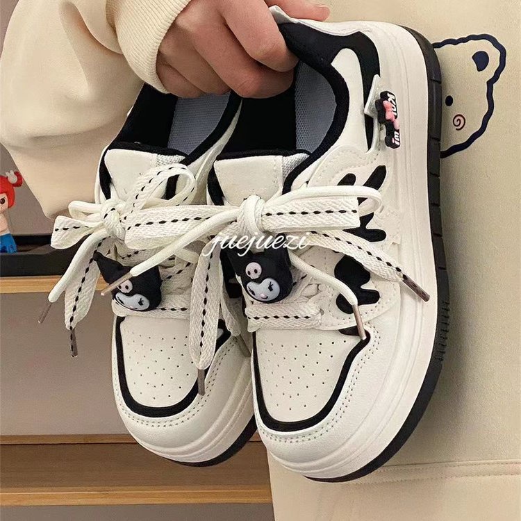Giày Sneaker Vải kuromi Đáng Yêu Đế Bằng Phối Dây Bản To Giày Thể Thao Kiểu Nữ Mới 2023