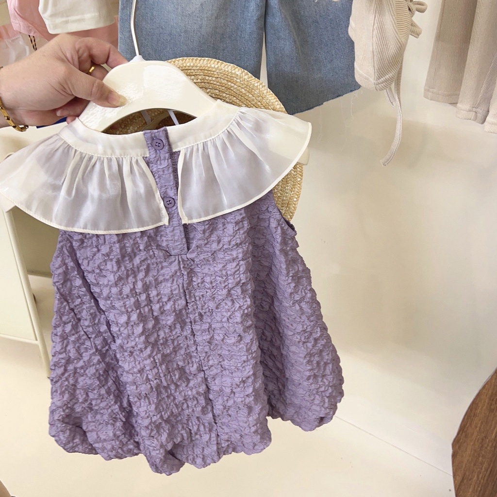 Hàng Có Sẵn Đầm Công Chúa Một Mảnh Cổ Búp Bê Màu Tím Ngọt Ngào Thời Trang Mùa Hè Phong Cách Hàn Quốc Cho Bé Gái