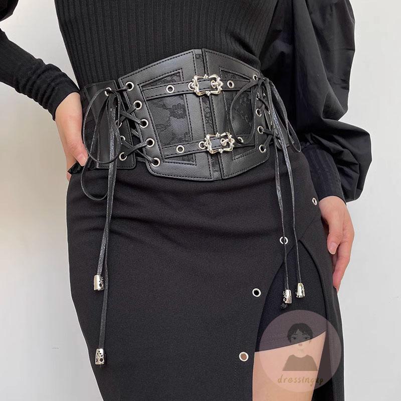 Dre-women faux leather tie-up lace patchwork có thể điều chỉnh hình dạng eo