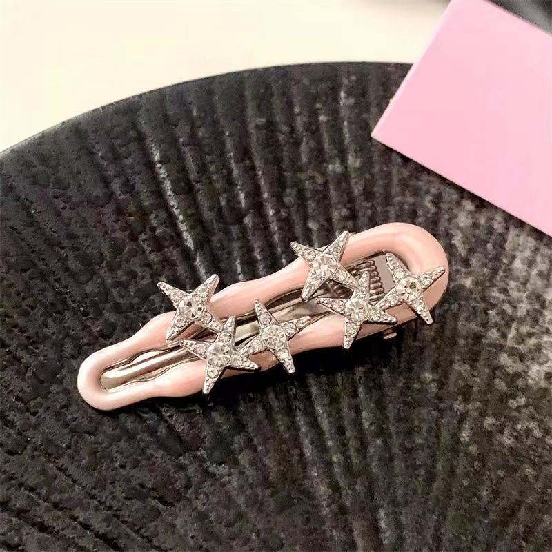 Kẹp Tóc Mái Ngang Đính Đá Zircon Hình Ngôi Sao Chữ Cái Màu Hồng Ngọt Ngào Cao Cấp Kiểu Phương Tây Haobing boutiqu
