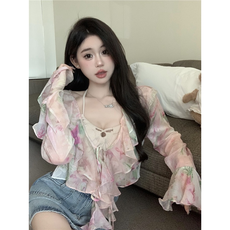 Áo Kiểu Vải Voan Trễ Vai Phối Bèo Thời Trang Mùa Hè Hàng Mới Dành Cho Bạn Nữ