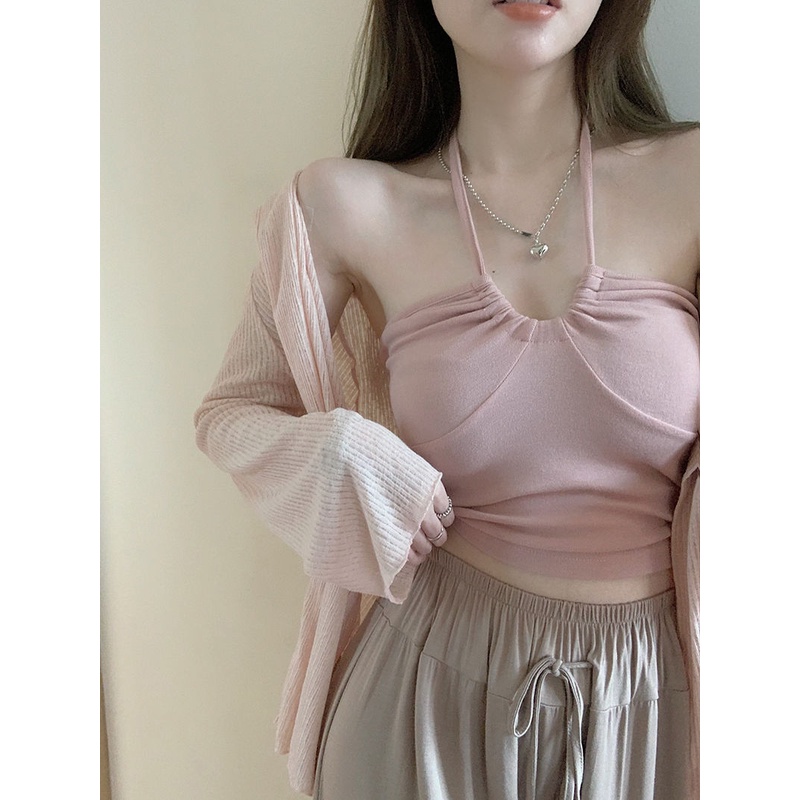 Áo Ngắn Hai Dây Ôm Dáng Màu Hồng Thuần Khiết Phong Cách Mới Mùa Hè Cho Nữ Niche