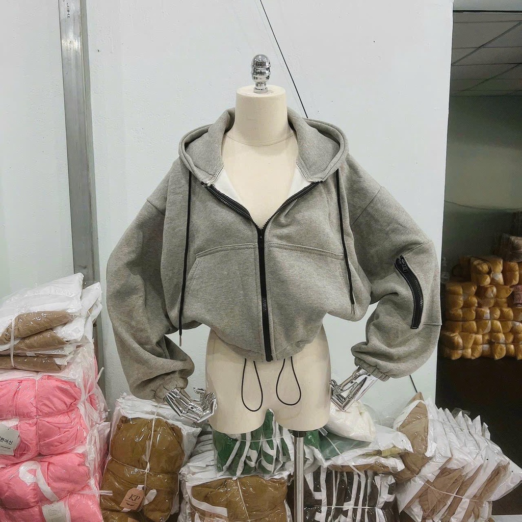 Áo khoác lửng croptop nỉ ngoại có túi tay có nón unisex ulzzang nam nữ