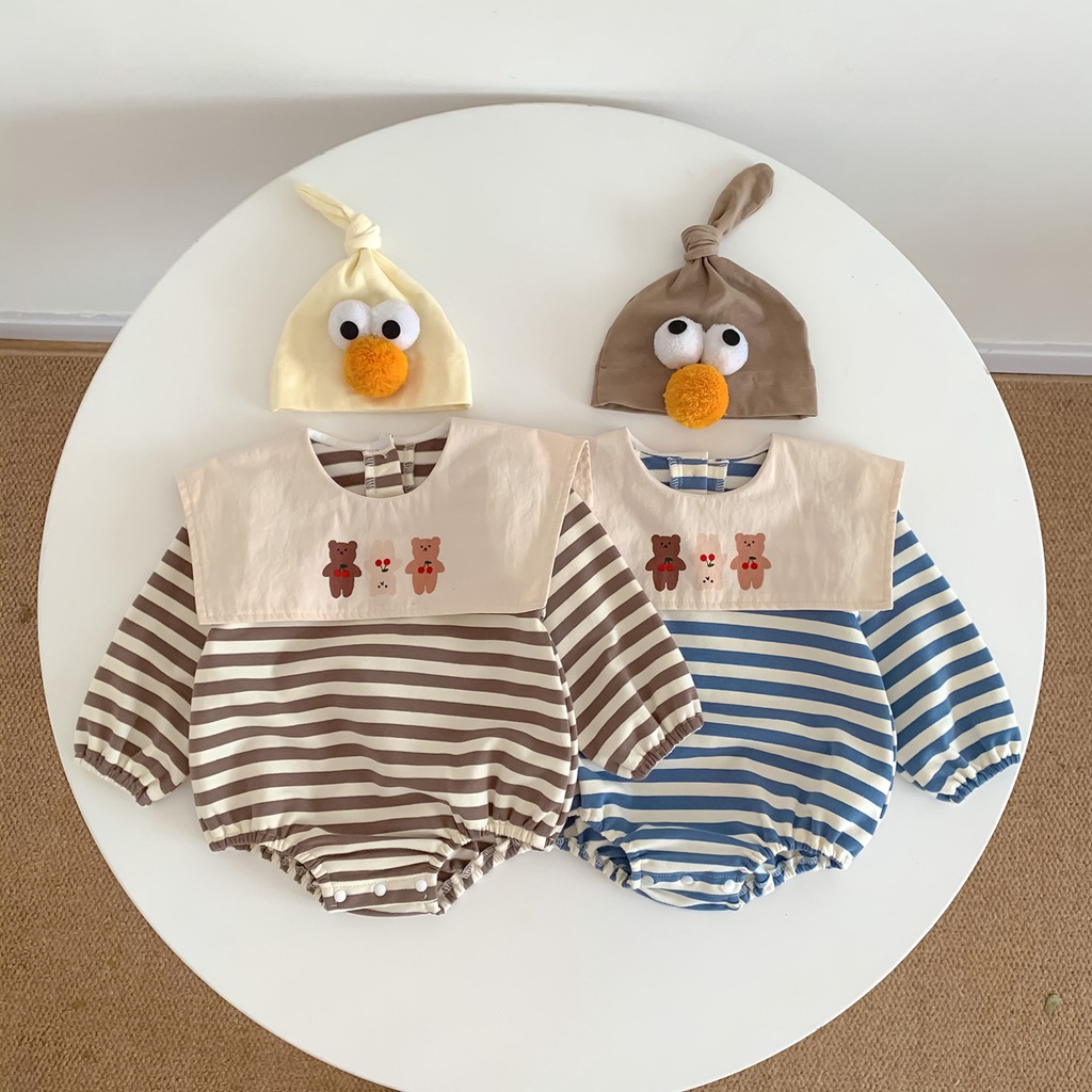 Mùa thu bé trai bé gái romper cotton sọc sơ sinh bodysuit cho bé 0-2 tuổi bộ đồ liền thân unisex cho bé