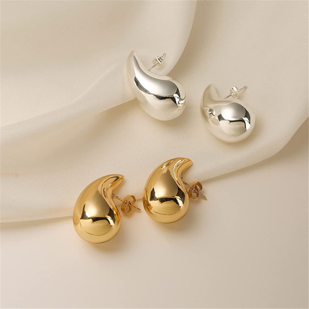 Bông Tai Bằng Thép Không Gỉ Mạ Vàng 18k Hình Giọt Nước Thời Trang