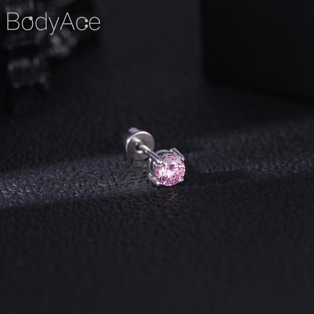 1 Khuyên Xỏ Cơ Thể Bằng Thép Không Gỉ Đính Đá 3-8mm