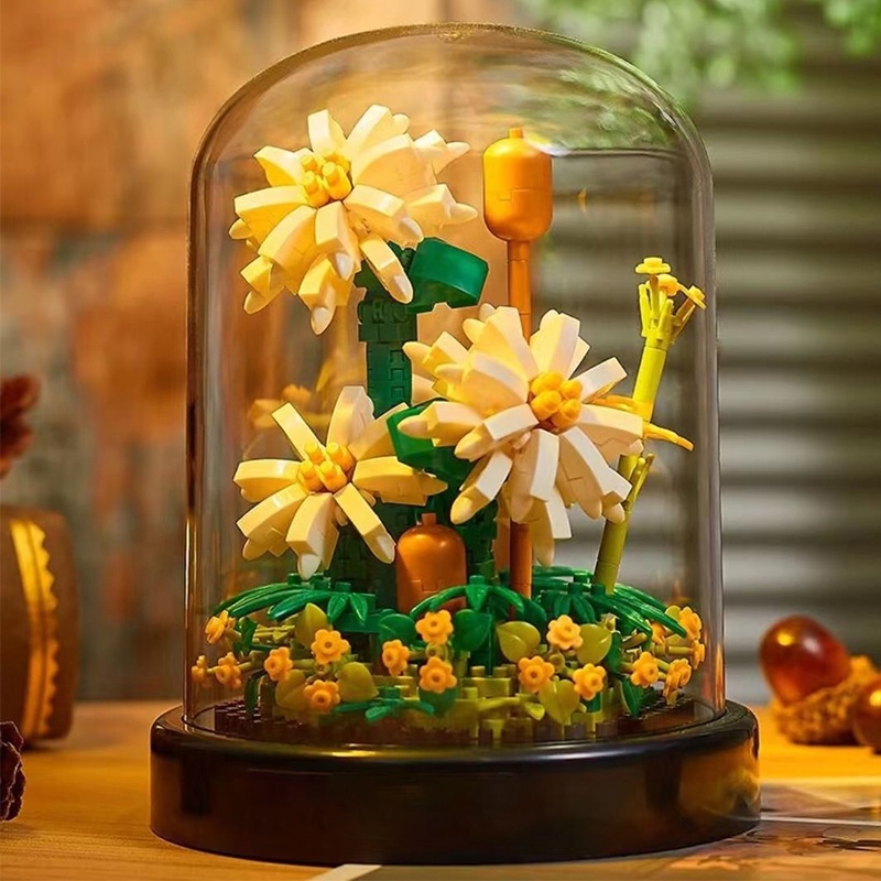 Bộ Đồ Chơi Lắp Ráp Lego + Hoa Trong Suốt Trưng Bày Trang Trí Để Bàn