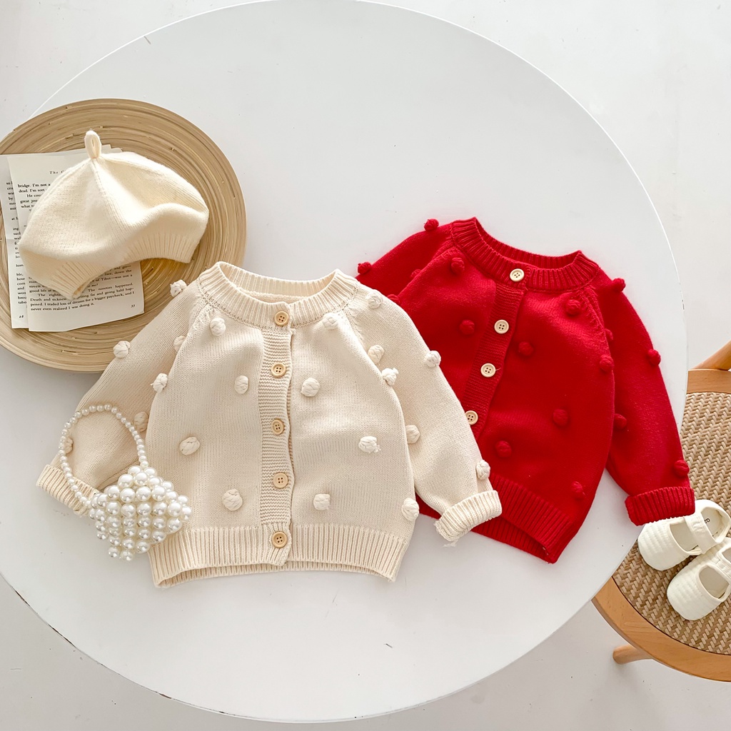 Áo Khoác Cardigan Cotton Dệt Kim Tay Dài Mềm Mại Thời Trang Xuân Thu Cho Bé Gái