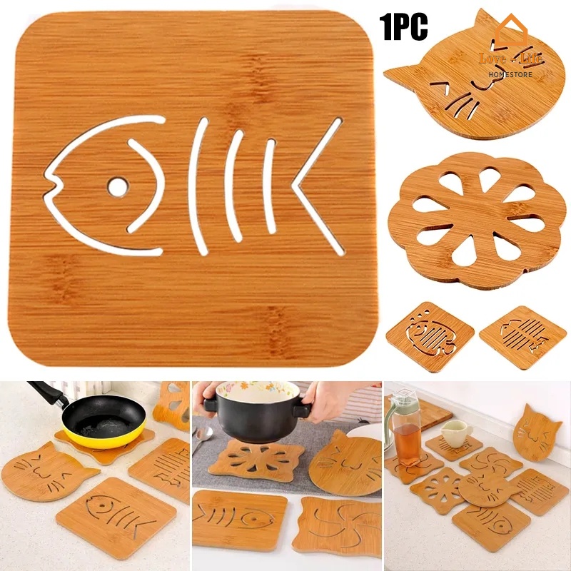 Hình vuông cork gỗ dày tấm lót cốc rỗng / tấm lót bếp chịu nhiệt tròn / nồi hoạt hình bát đĩa gỗ placemat