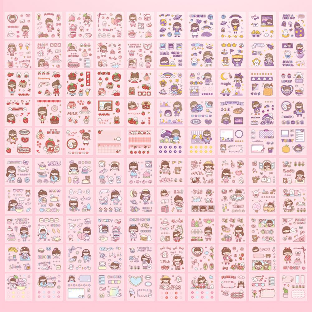 Set hộp 200 tấm sticker 1000 hình dán chống nước nhiều phong cách cute dễ thương RYVN