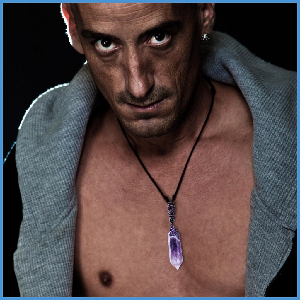 Vòng cổ Mặt Đá Pha Lê Thạch Anh Tím Thủ Công Cho Nam