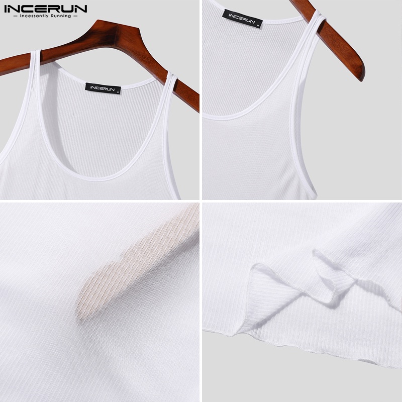 INCERUN Áo Ba Lỗ Kẻ Sọc Xuyên Thấu Gợi Cảm Phong Cách Vintage Cho Nam