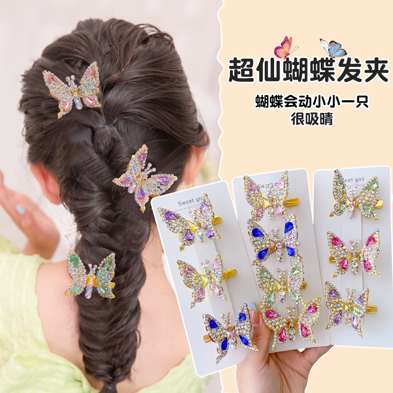 Kẹp Tóc Hình Bướm Đính Đá Xinh Xắn Cho Bé Gái Thẻ