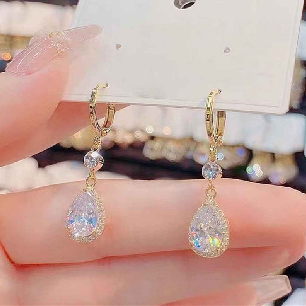 1 Đôi Bông Tai Hình Giọt Nước Đính Đá Không Gây Dị Ứng Thời Trang Dành Cho Nữ
