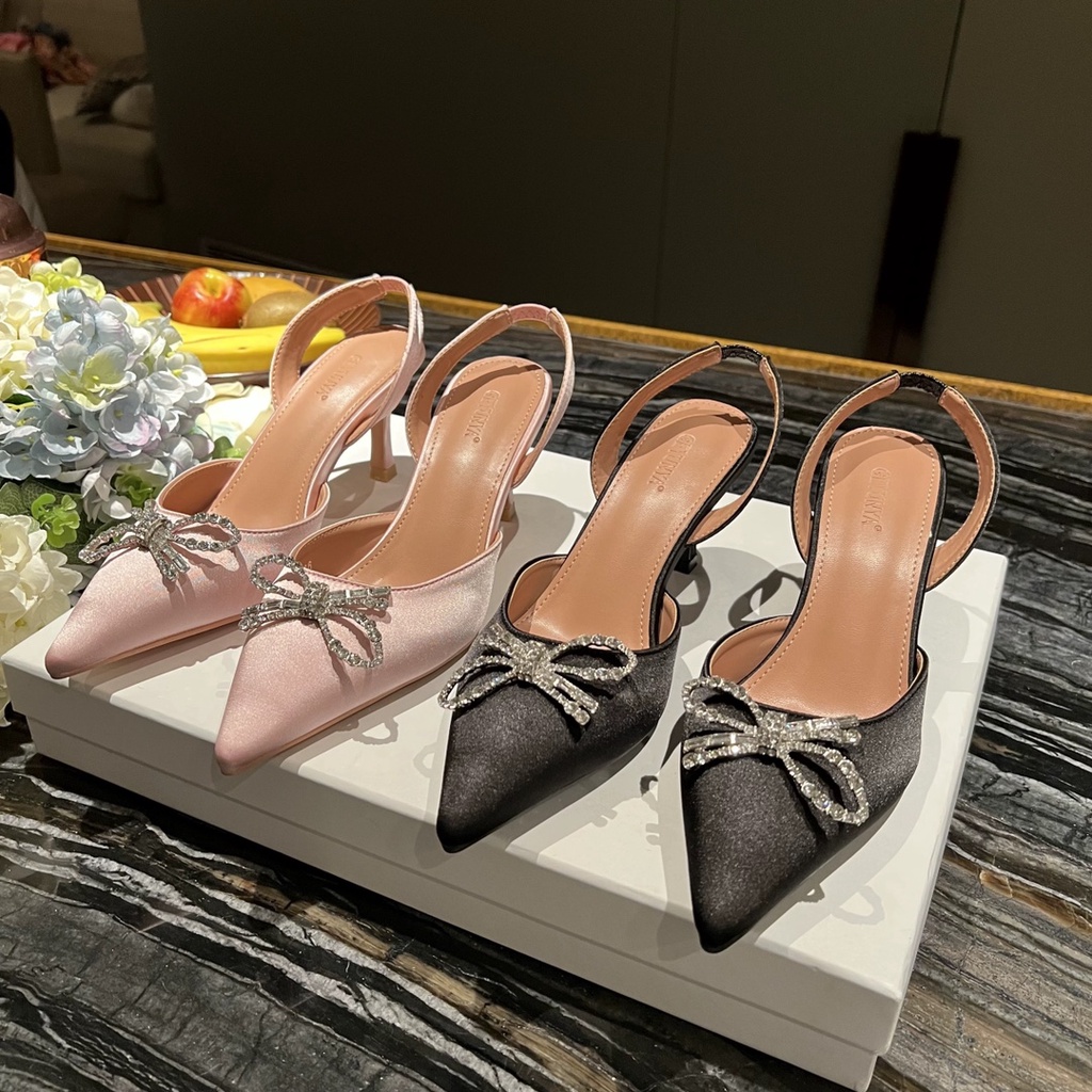 Mach & coach 2023 giày cao gót mới 7cm thời trang nơ lụa trang trí tính khí giày nữ chuyên nghiệp a +