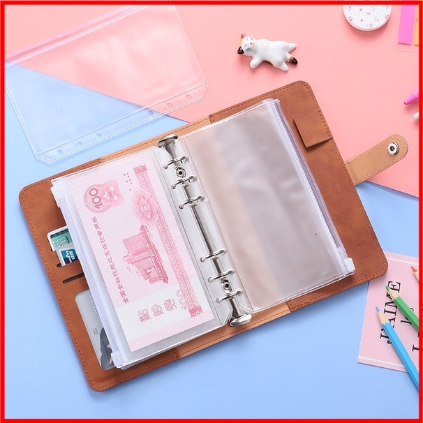 Sổ Ghi Chú Lập Kế Hoạch Chi Tiêu, Sổ Tiết Kiệm Tiền, Quản Lý Chi Tiêu, 6 Còng 12 Túi Zip A6, Đựng Tiền Bìa Da Pu