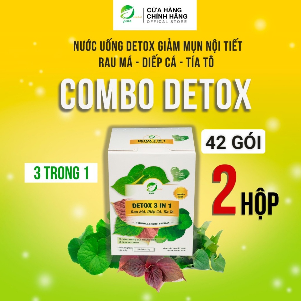 Nước Uống Bột Detox Rau Má Diếp Cá Tía Tô Đẹp Da Giảm Mụn EHERBAL