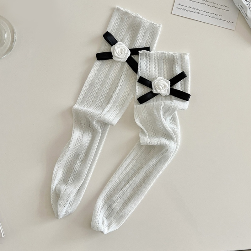 Đôi Vớ Co Giãn Phối Ren Đính Nơ Đáng Yêu Cho Nữ