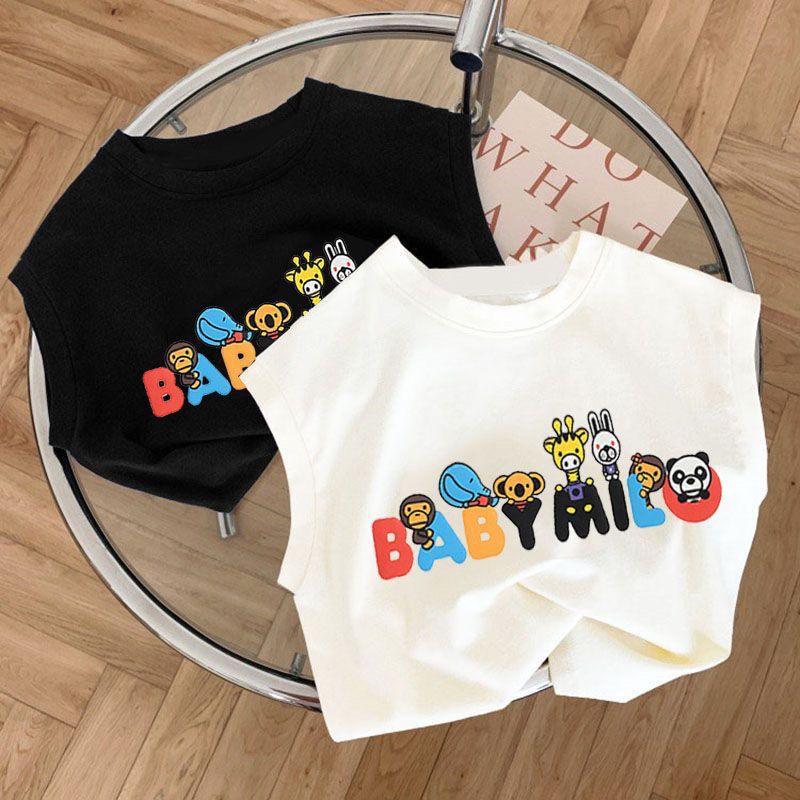 Áo Thun Sát Nách 100% Cotton In Họa Tiết Hoạt Hình Phong Cách Hàn Quốc Cho Bé
