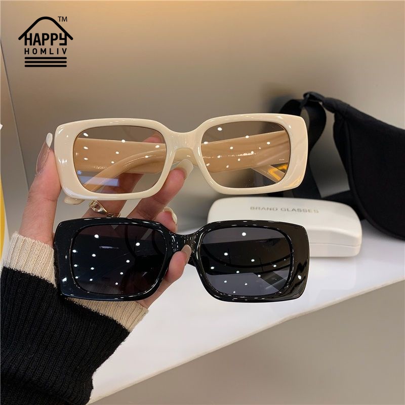 HAPPY HOMLIV Kính Mát Gọng Vuông Nhỏ Nhắn Phong Cách Retro Cho Nữ