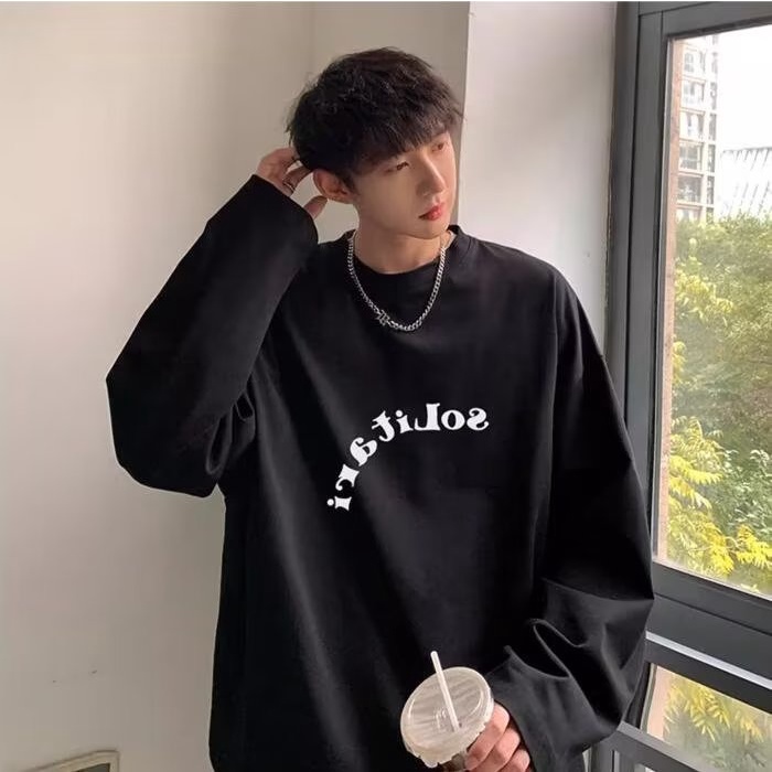 Áo Thun Tay Dài Cổ Tròn Dáng Rộng Phong Cách Retro Mỹ Thời Trang Cao Cấp Cho Nam