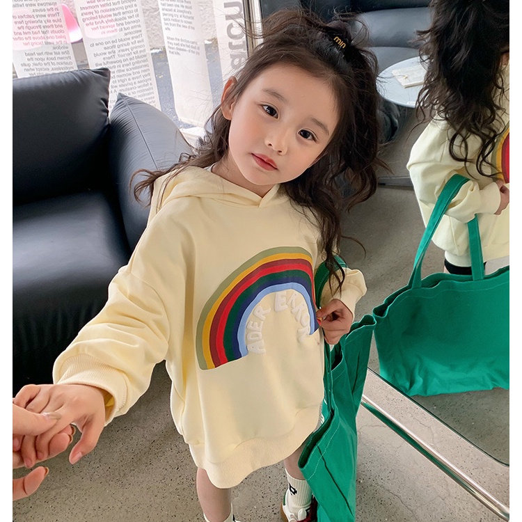Áo hoodie nỉ bé gái cầu vồng AG662 sz 90-140, áo nỉ có mũ cho bé thời trang thu đông