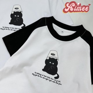 Áo baby tee mèo cần nghỉ ngơi áo thun nữ form vừa chất cotton 2 chiều