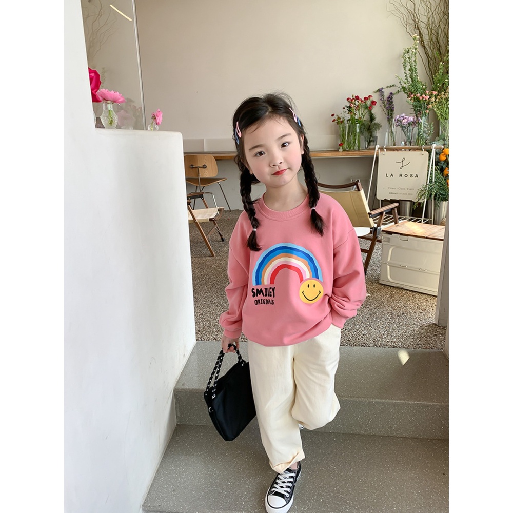 Áo len dài tay dành cho trẻ em mùa xuân và mùa thu mới giản dị thời trang áo len cô gái dễ thương hoạt hình áo cổ tròn