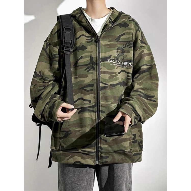 Áo Khoác Hoodie Dáng Rộng Họa Tiết Rằn Ri Phong Cách Đường Phố Mỹ Thời Trang Mùa Thu Mới Cho Nam Và Nữ