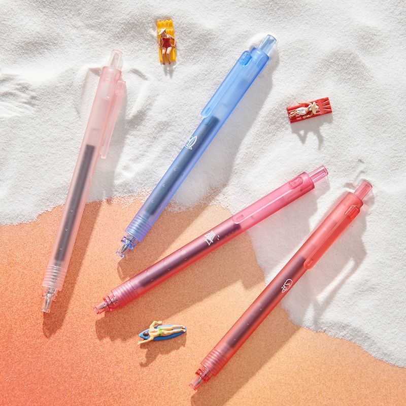 4 cái kaco rocket gel nhựa lnk pen beach sunset quick dry low gravity brush-on push-up 0.5mm black ink pen