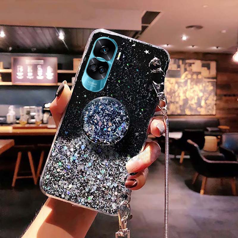 Ốp lưng điện thoại cho honor 90 lite 5g x50i luxury starry sky soft cover với dây đeo cổ dài và giá đỡ