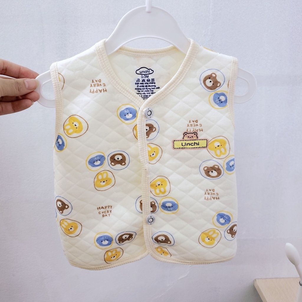 Áo gile Unchi 2023 mùa đông cúc cài thẳng vải nỉ xốp dày dặn mềm mại cho bé trai bé gái 5-13kg