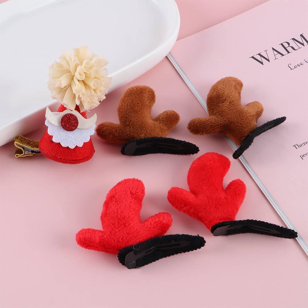 Kẹp Tóc Hình Nón Giáng Sinh / Tuần Lộc / Ông Già Noel Bằng Vải Bông Tuyết Sáng Tạo mocho1