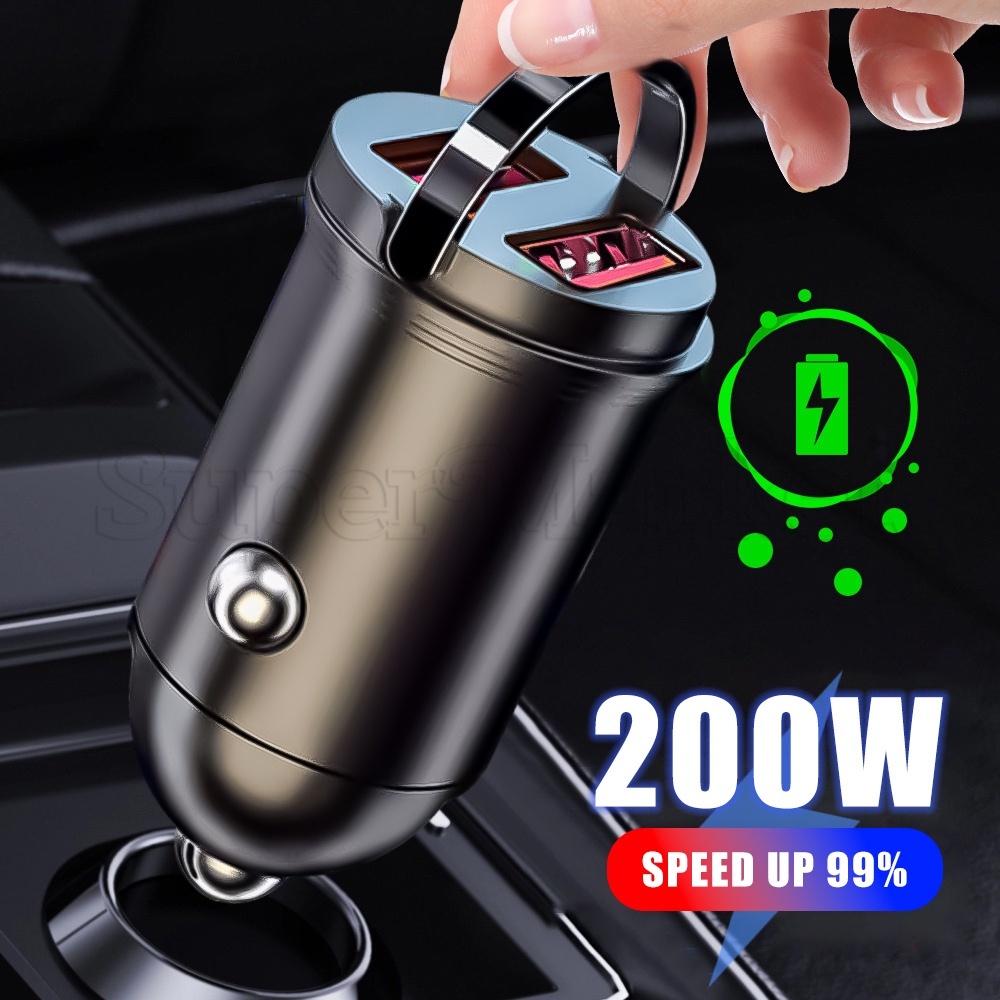 Bộ sạc siêu nhanh 200w / bộ chuyển đổi sạc nhanh qc3.0 / bộ sạc ô tô cổng usb kép / bộ sạc điện thoại ô tô vòng kéo nhỏ / bộ sạc ô tô ẩn đa năng