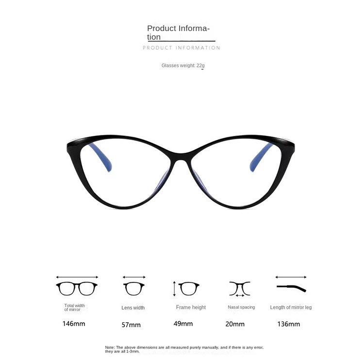 【-0°~-400°Gương Trang Điểm tr90 Mắt Mèo Màu Đen Chống Ánh Sáng Xanh Chống Bức Xạ Phong Cách retro Cho Nam Và Nữ