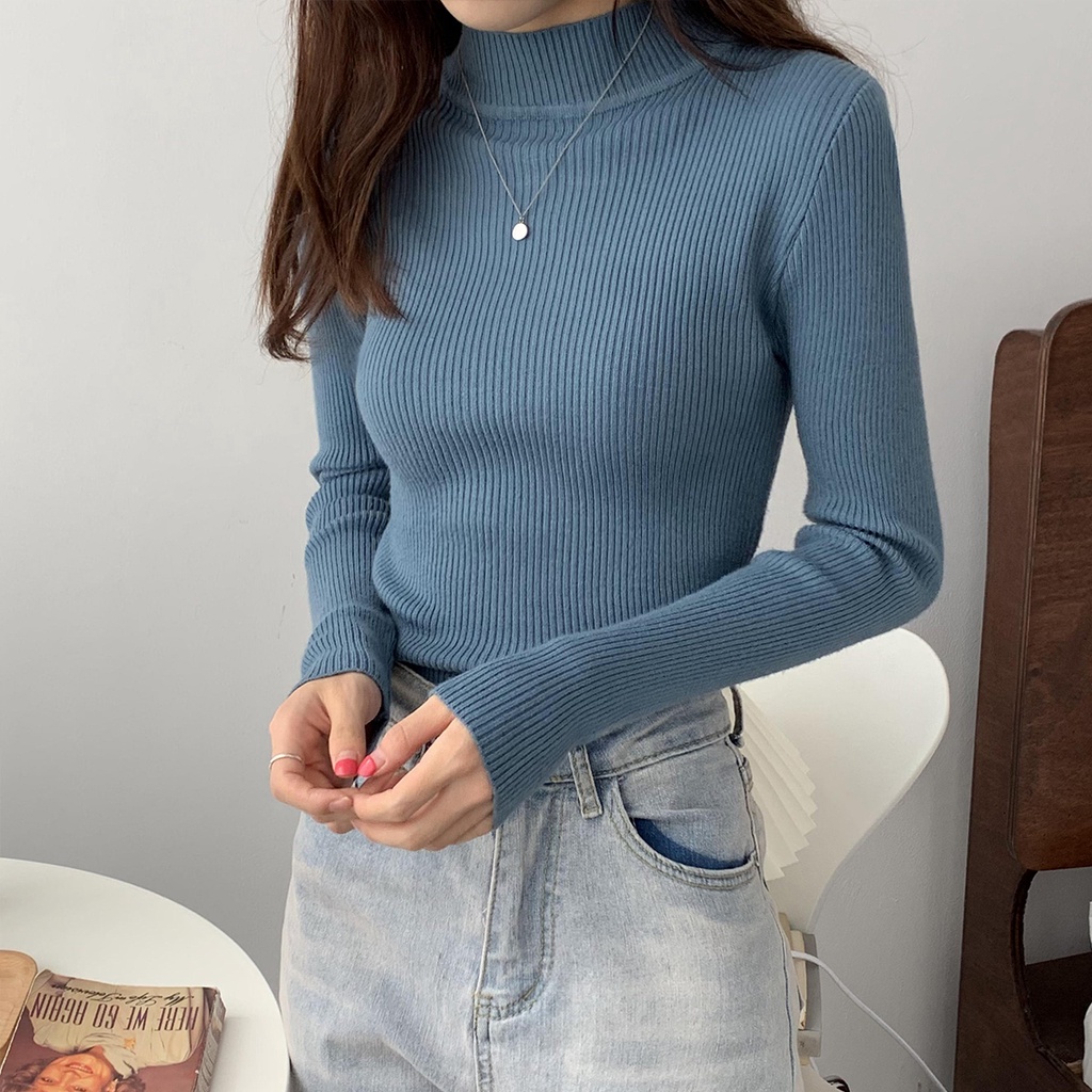 Áo len cardigan dài tay nửa cổ cao áo thun mới mùa thu 2023