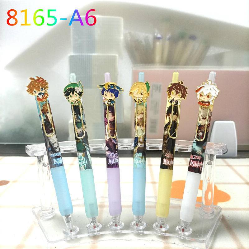 6 cái / gói hợp kim kim loại trò chơi genshin impact cartoon 0.5mm mực đen bút gel wanderer tartaglia barbatos kaveh zhongli kaedehara kazuha bút ký quà tặng ngày trẻ em