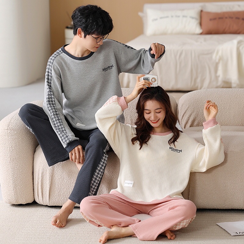 Esea Bộ Đồ Ngủ cotton Tay Dài In Hình Bánh waffle Thời Trang Thu Đông Dành Cho Nam Và Nữ