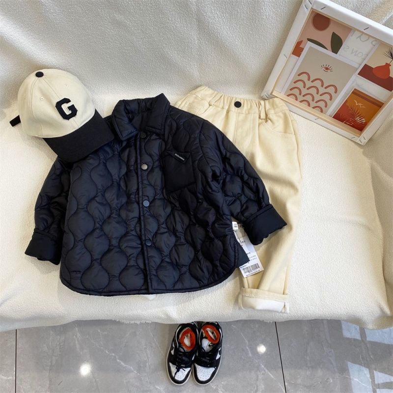 Quần áo trẻ em bé trai và bé gái áo khoác đệm bông mùa thu đông bé kẻ sọc quần áo cotton áo khoác trẻ em dày