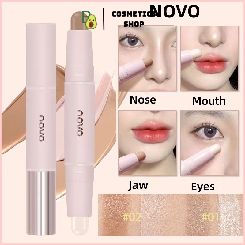 Bút Highlight Tạo Khối Mũi NOVO Dạng Thỏi 2 Đầu Giúp Trang Điểm Khuôn Mặt Thon Gọn Tạo Sống Mũi Cao