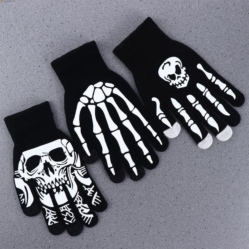 Humberto halloween găng tay phát sáng nữ trang phục độc đáo găng tay xương tay giữ ấm hộp sọ ngoài trời bộ xương găng tay nửa ngón tay