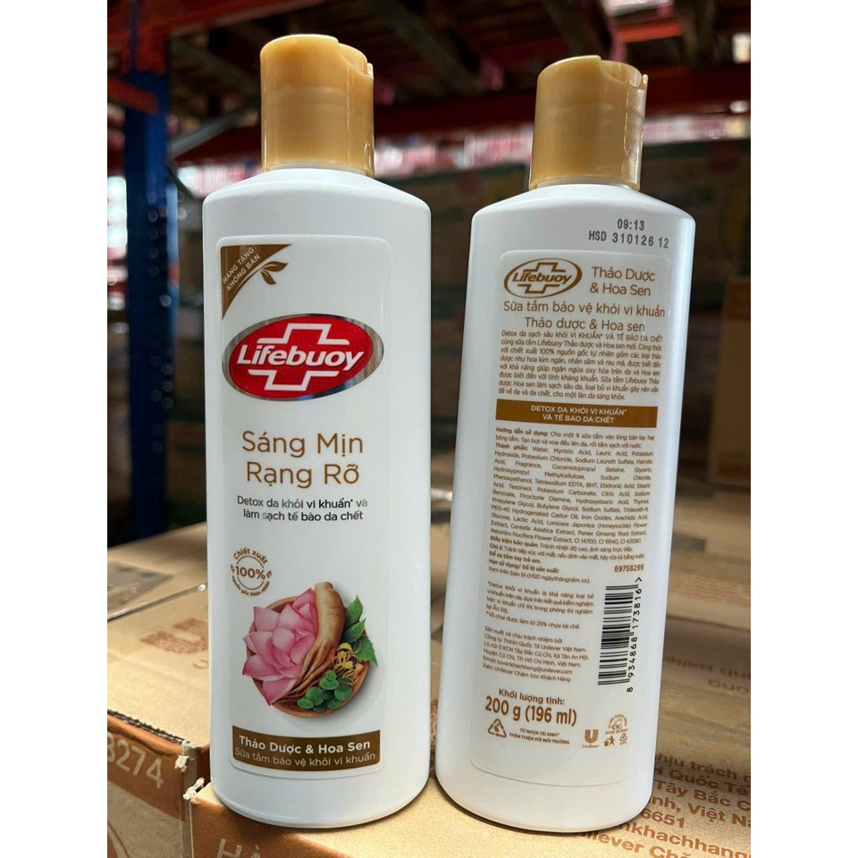 Sữa tắm detox Lifebuoy bảo vệ da khỏi vi khuẩn thảo dược và hoa sen 200G